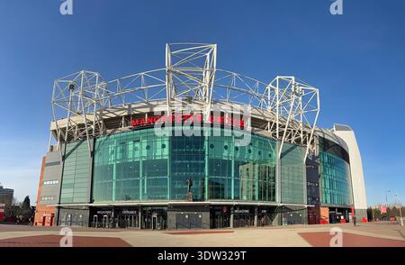 MANCHESTER, ENGLAND: FEBRUARY 17, 2026: Panoramic aerial view of Old Trafford East Stand at Manchester United stadium Stock Photo