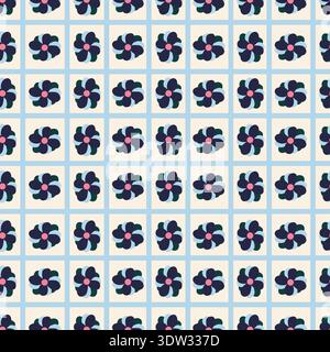 blue, pink and yellow pastel floral striped seamless pattern. Suitable for tiles, fabric, textile, decorations, wrapping, digital paper and more. Stock Vector