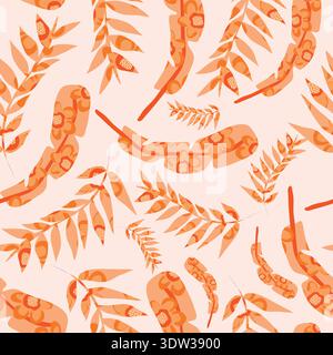 textured orange leaves autumnal seamless pattern. Orange colored textured leaves hand drawn seamless pattern. Stock Vector