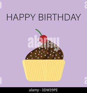 Happy birthday card with cupcake illustration card, poster template editable file. Stock Vector