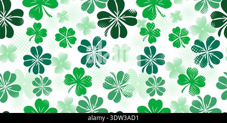 Happy Saint Patrick's day green seamless background. Green clover leaves pattern. Hand drawn. Not AI, vector illustration. Stock Vector