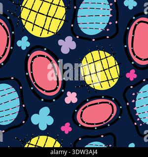 A vibrant seamless pattern combining colorful abstract shapes, glittery strokes and artistic floral elements Stock Vector