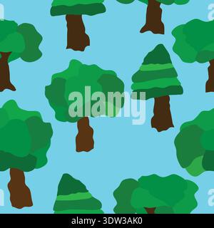 green trees on blue background seamless pattern. Simple hand painted green trees on blue background seamless pattern. Stock Vector