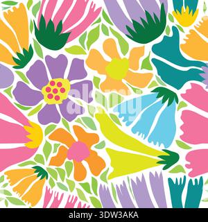 Seamless pastel pattern with colorful leaves and flowers. Soft, delicate design ideal for spring themes, textiles, wallpapers, stationery, wrapping. Stock Vector