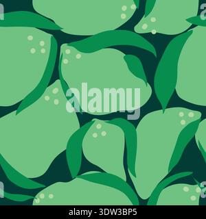 and-drawn seamless pattern of green lemons with rough leaves. Textured and organic design with a rustic sketch style, perfect for fabrics. Stock Vector