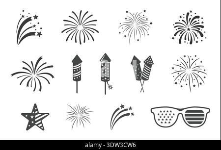 4th of July Svg, 4th of July Silhouette, Rocket Silhouette, Fireworks Clipart, Fireworks Vector, Firework Burst Silhouettes, Firework Rocket Silhouett Stock Vector
