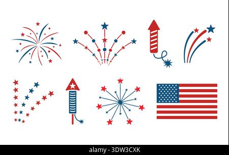 Fireworks Svg, 4th of July Fireworks Vector, Independence Day Svg, Firework Rocket, Flag, Starburst Vector, 4th of July Vector, 4th of July Fireworks Stock Vector