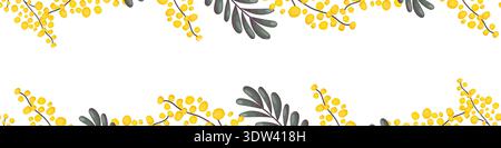 Seamless mimosa floral border pattern Stock Vector