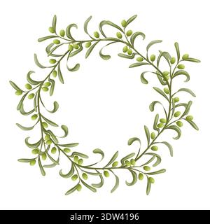 Olive branches wreath with green olives Stock Vector