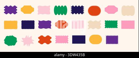 Set of colorful wavy geometric stickers. Pastel triangles, hexagons and rectangles for modern tags, abstract labels and vibrant graphics. Multi form silhouette vector illustration. Stock Vector