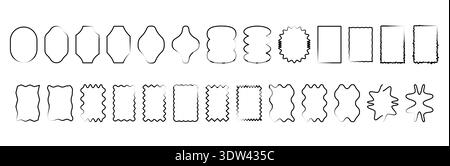Set of monochrome black wavy frames. Mixed rectangle labels and soft borders for text highlights, title blocks and minimal layouts. Irregular outline silhouettes vector illustration. Stock Vector