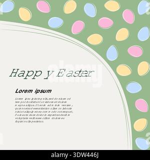 Easter Eggs top corner frame border with Happy Easter editable text in trendy palette. Minimal Flat. Vector illustration Easter Holidays social media thematic post or promo leaflet, banner, price tag Stock Vector