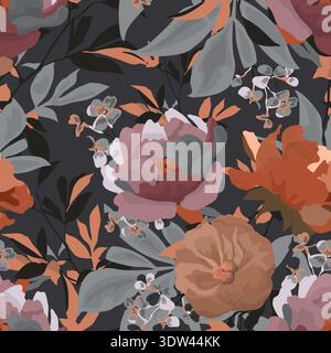 Vector floral seamless pattern with peonies Stock Vector