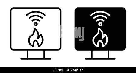 This image features a striking black and white design showcasing a Wi-Fi symbol with a flame motif, representing speed and technology in a modern cont Stock Vector