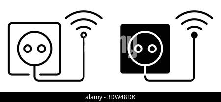 Set of minimalist vector icons showcasing Wi-Fi connected electrical outlets in light and dark designs, highlighting modern connectivity in home envir Stock Vector