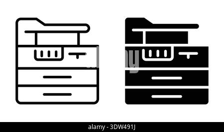 Explore clean and modern black and white vector illustrations of office printer and copier machines. Ideal for business and technology themes. Stock Vector