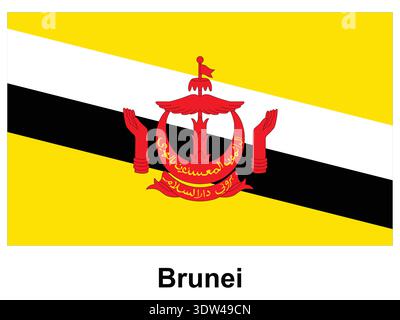 The national flag of Brunei features vibrant yellow and black with a bold red emblem. It symbolizes Brunei's heritage, identity, and pride in its uniq Stock Vector