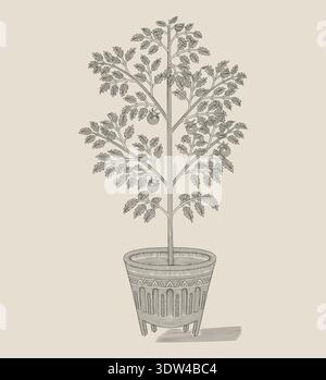 Tomato vegetable in modern vase, Vintage engraving drawing style illustration Stock Vector
