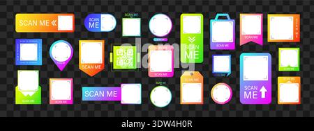 Scan me Frame. Gradient QR code stickers with text. Online payment. set of Vector illustration in flat style. Stock Vector