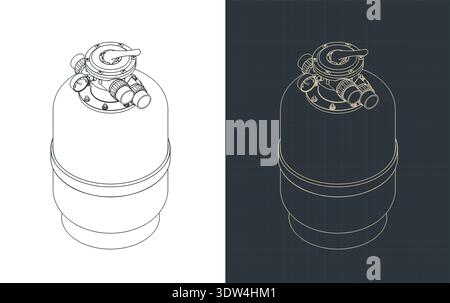 Sand filters for pools isometric drawings stylized vector illustrations Stock Vector