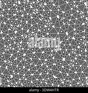 Mosaic triangle shapes background. Compact shape size. Multiple repeated inner triangles. Black and white style. Repeatable pattern. Stock Vector