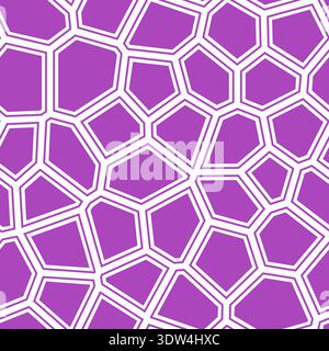 Purple Voronoi tessellation seamless pattern. Irregular polygonal shapes with white outlines. Stock Vector