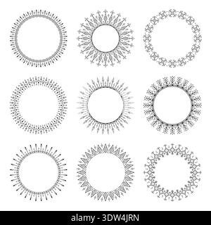 Big tribal circular geometric ornament frame set collection seamless tattoo Stock Vector