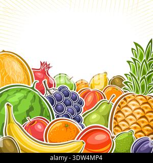 Vector illustration of Fruits with copy space, decorative placard with illustration of group variety colorful fruits on white background Stock Vector