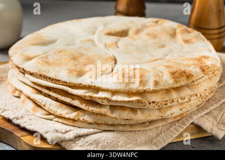 Homemade Large Pita Bread Flatbread in a Stack Stock Photo