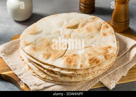 Homemade Large Pita Bread Flatbread in a Stack Stock Photo