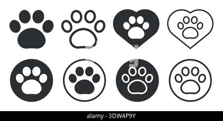 Footprints of Pet paw, dog and cat pet footprint symbol set vector illustration Stock Vector