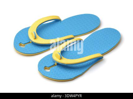Blue rubber flip flops, isolated on white background Stock Photo - Alamy