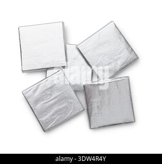 Top view of silver foil wrapped square chocolate bars  isolated on white Stock Photo