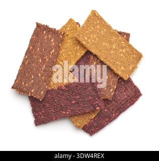 Top view of natural vegetable crispbread with sesame seeds isolated on white Stock Photo