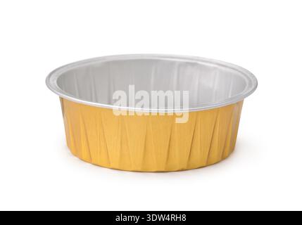 Front view of empty aluminum foil packaging cup isolated on white Stock Photo