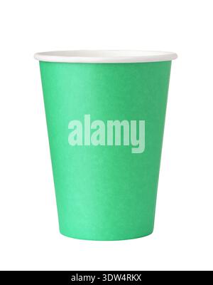 Front view of disposable green paper cup isolated on white Stock Photo