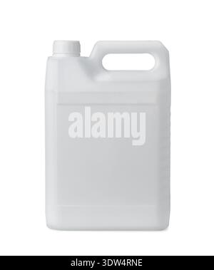 Side view of blank disposable plastic jerry can isolated on white Stock Photo