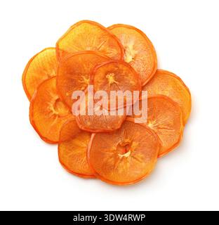 Top view of dried slices of persimmon fruit isolated on white Stock Photo