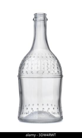 Front view of empty clear glass  wine bottle isolated on white Stock Photo