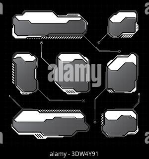 White futuristic HUD, UI elements. Sci-fi user interface text boxes, callouts. Warning message frames, information boxes template. Modern game Stock Vector