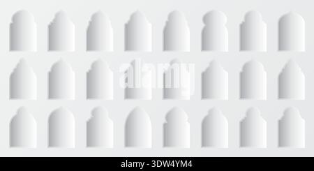 Islamic frames, oriental style objects. Arabic shapes, windows and arches with shadows. Traditional ornamental frame. Muslim holidays, Ramadan Kareem Stock Vector