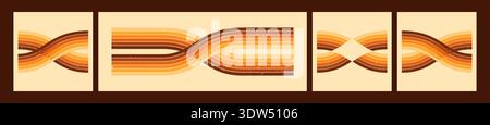 Collection with groovy rainbow stripes in orange warm color. Stock Vector