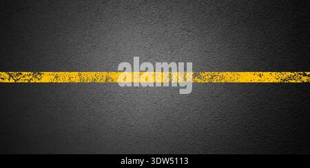 Asphalt road with yellow lane marking, concrete highway surface, texture. Street traffic line, road dividing strip. Pattern with grainy structure Stock Vector