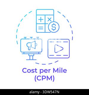 Cost per mile blue gradient concept icon Stock Vector