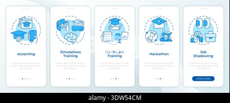 Five personal development methods blue onboarding mobile app screen Stock Vector