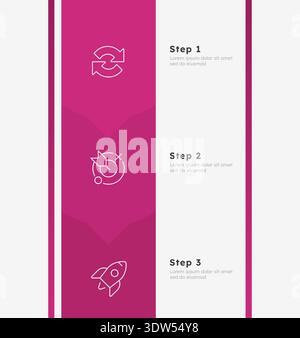 Startup vision pink vertical frame timeline infographic 3 steps Stock Vector