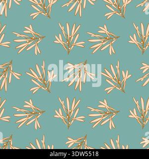 Stylized pattern of twigs with leaves and berries, possibly Mistletoe or Olive branches, is executed in light tones onpastel blue background.. Vector Stock Vector