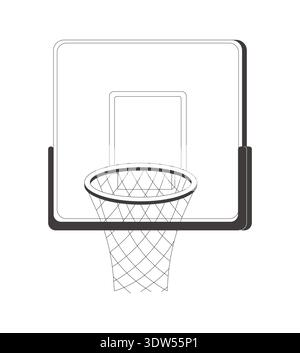 Basketball hoop with net and backboard 2D line object Stock Vector