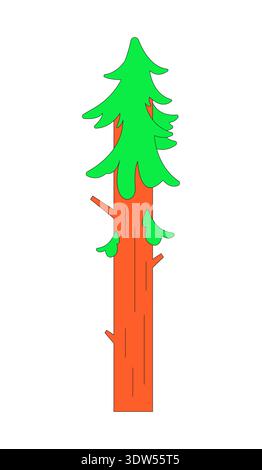Stylized tall evergreen pine tree 2D cartoon object Stock Vector