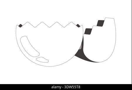 Broken eggshell split into two halves 2D line object Stock Vector